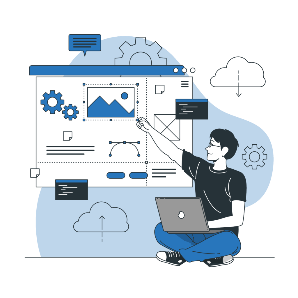 A network of interconnected devices and applications exchanging data through APIs, highlighting the role of APIs in enabling seamless communication and data sharing.